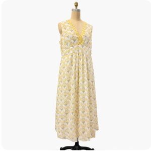 Boden Yellow and White Empire Waist Floral Sleeveless Midi Dress Quiet Charm